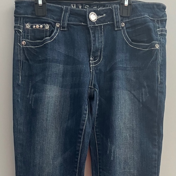 Miss Chic Denim Jeans‎ Juniors Size 5 Dark Wash Rhinestone Embellishment Bootcut - Picture 1 of 7